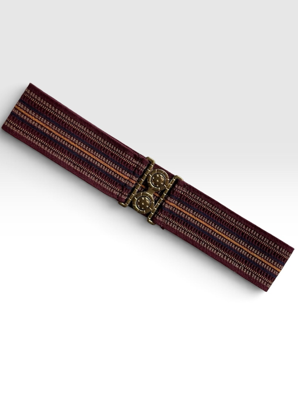Vintage 80s Elastic Stripe Waist Belt with  Metal Buckle